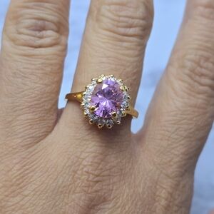 Vintage 14K HGE Pink Bling Cocktail Ring Size 10 Signed